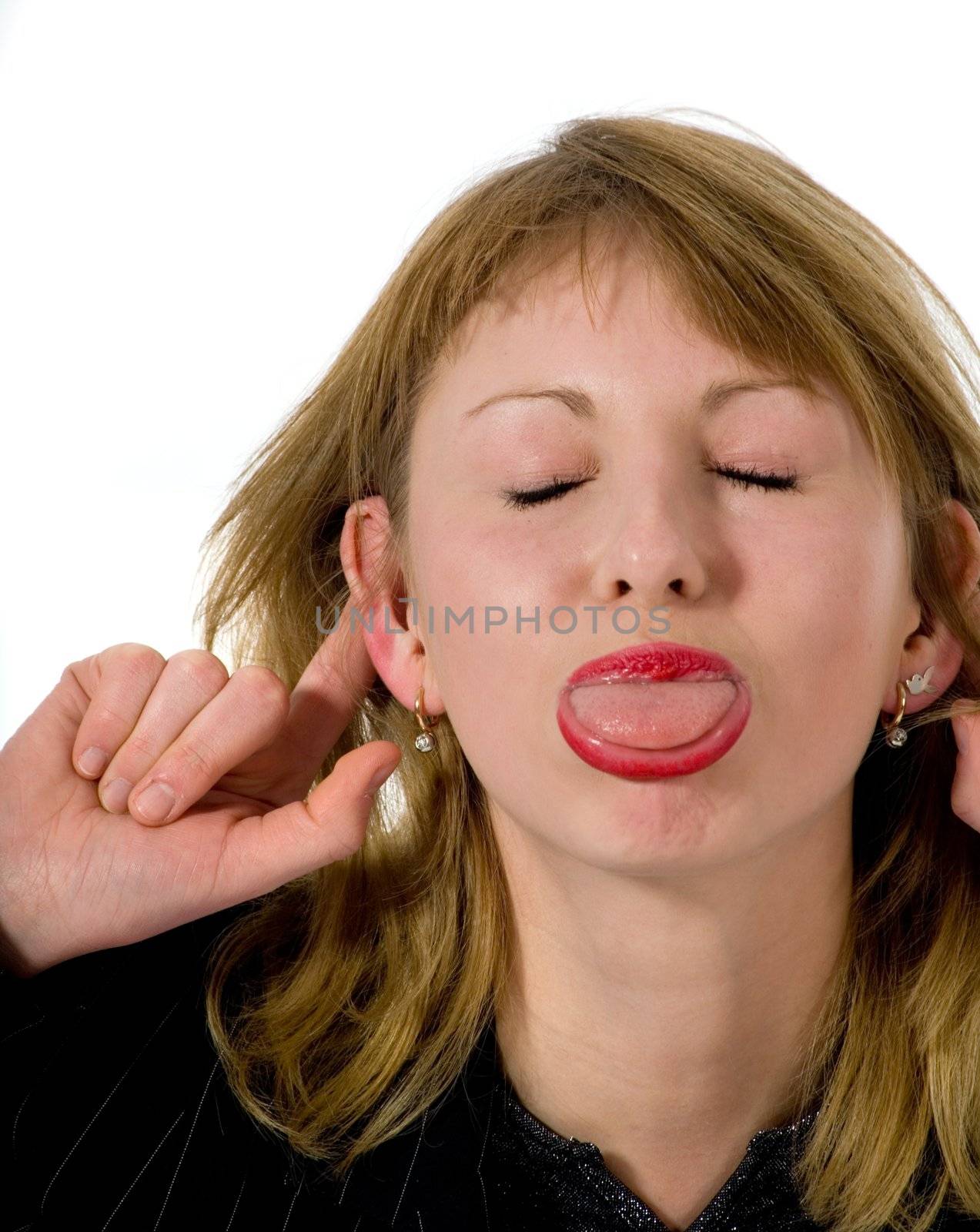 expressive woman on white background