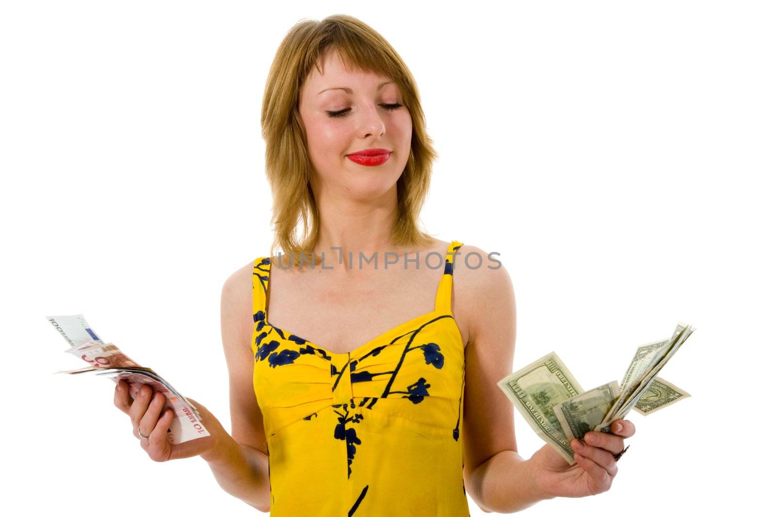 expressive woman  on white background  shopping