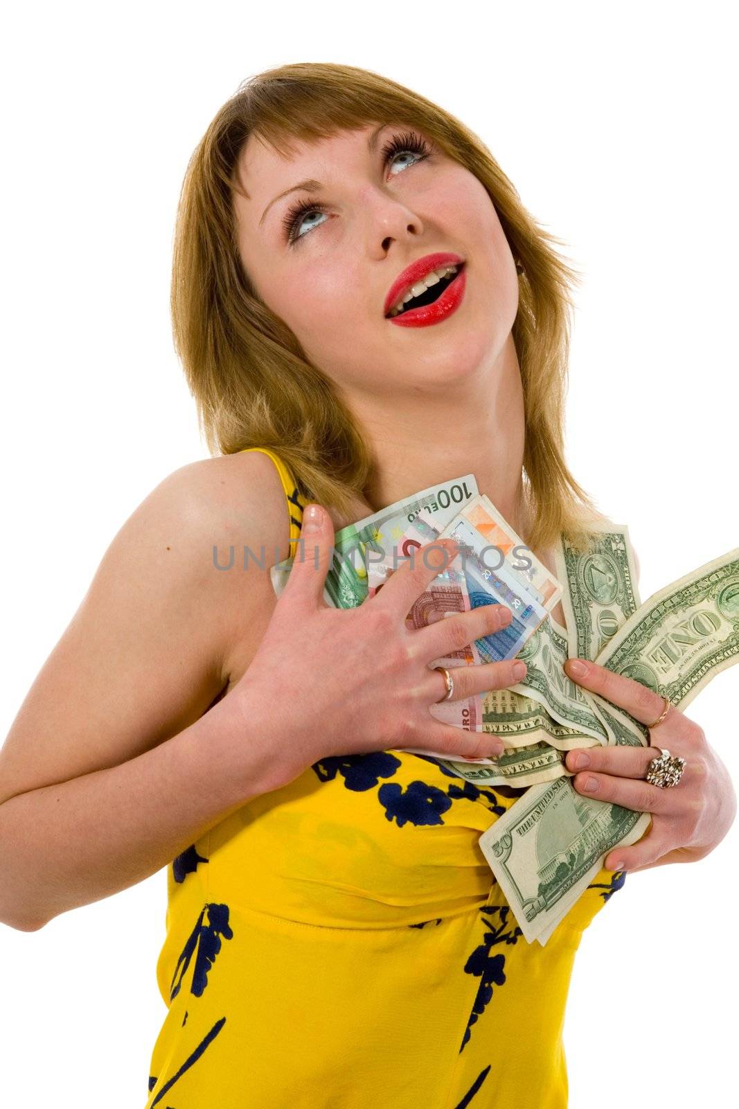 expressive woman  on white background  shopping