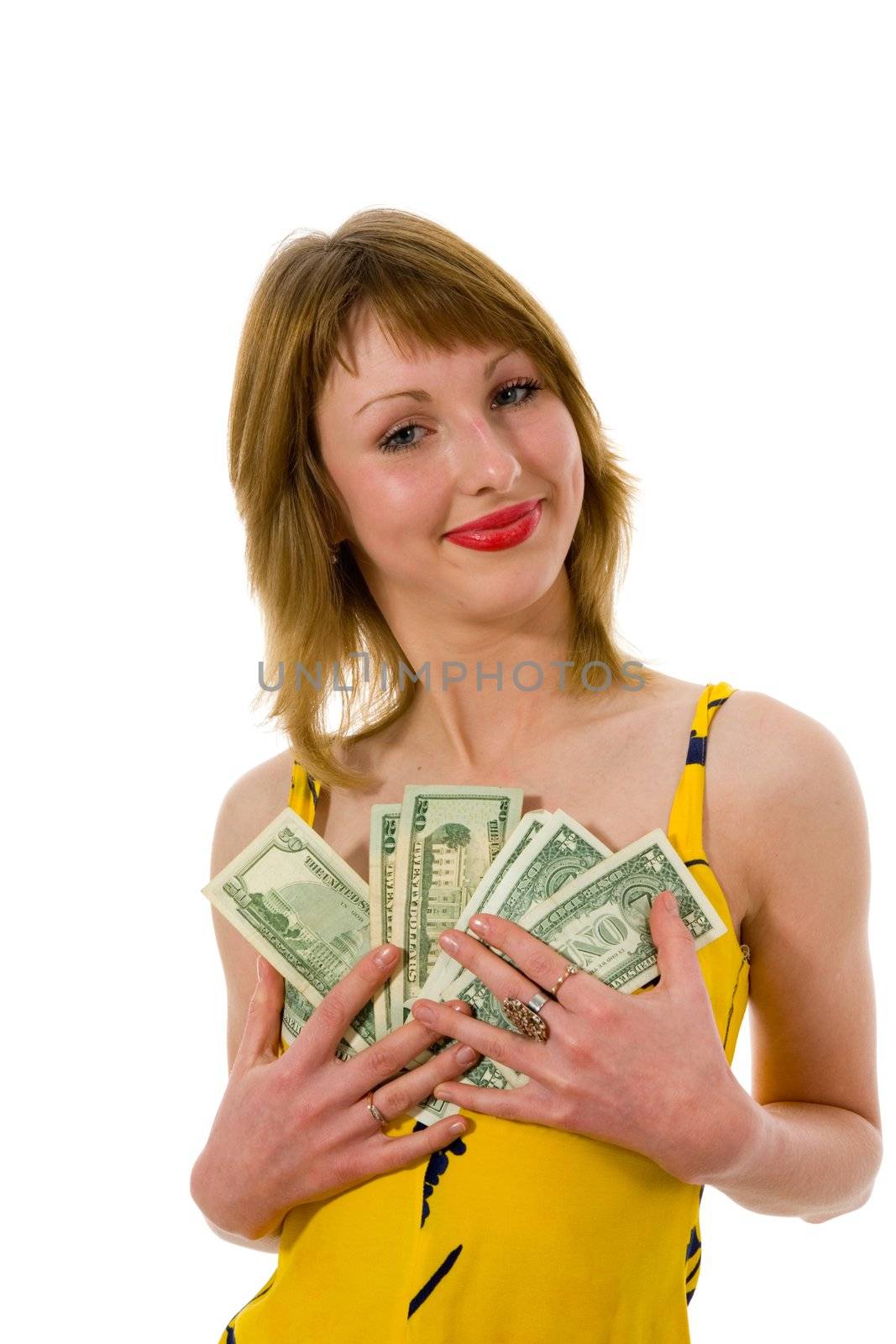 expressive woman  on white background  shopping