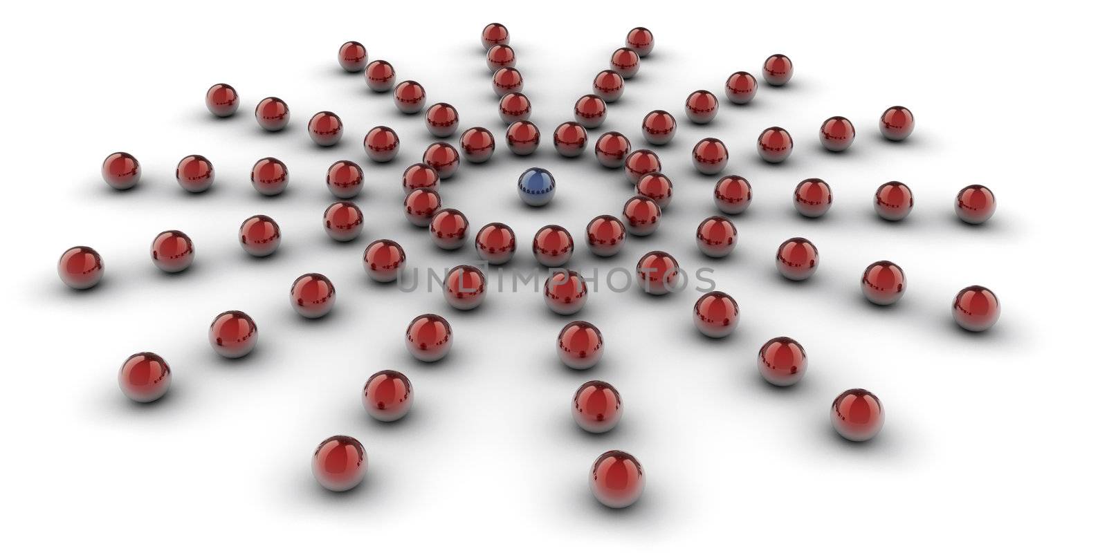 A set of blue and red balls as concept for teamwork, isolated on white background