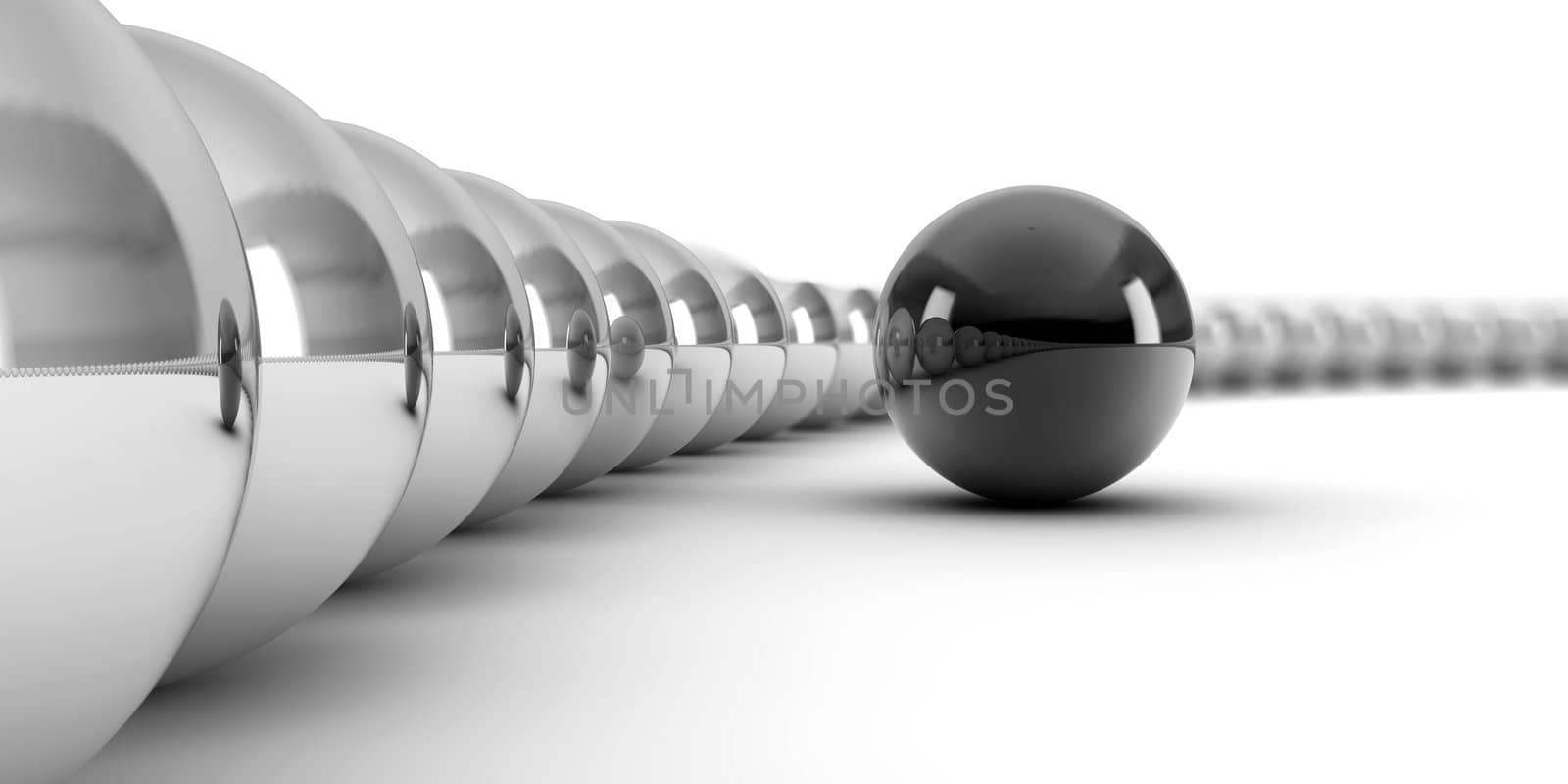 A ring of white with one black ball, conceptual for teamwork, totherness