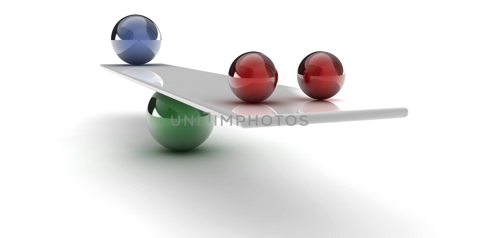 A 3d set of spheres, balancing on a tube