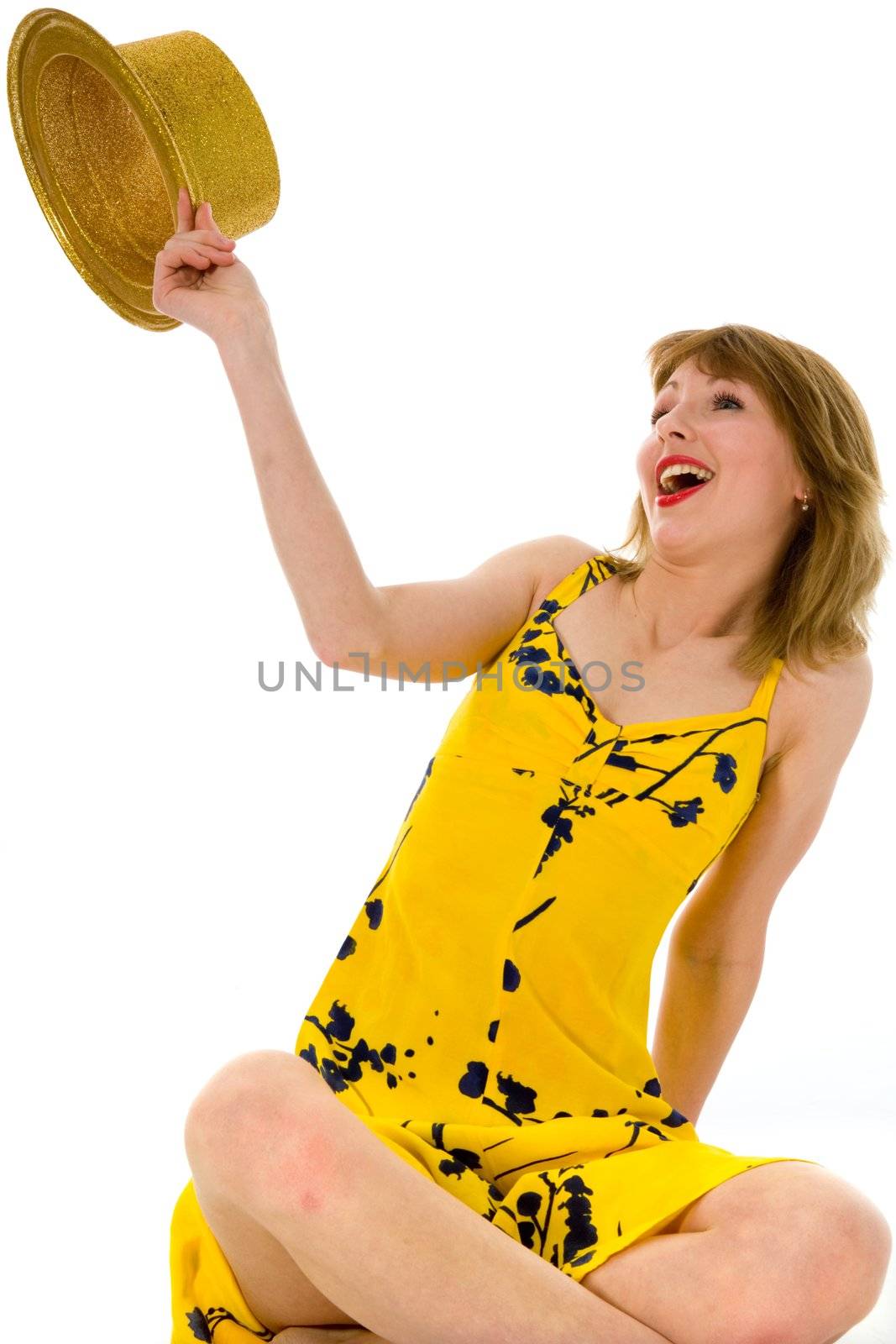 expressive woman on white background