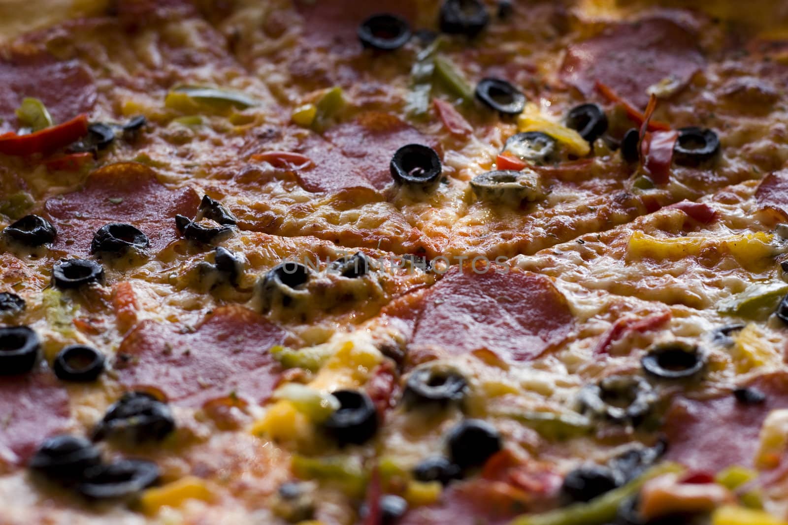 pizza with salami and olives