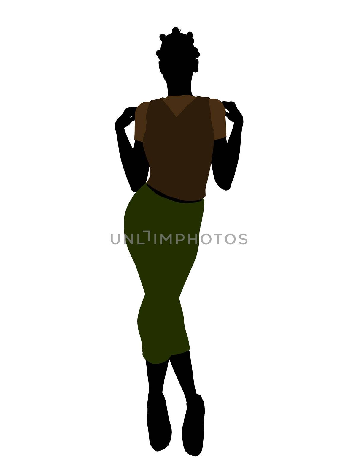 Casual dressed african american female silhouette on a white background