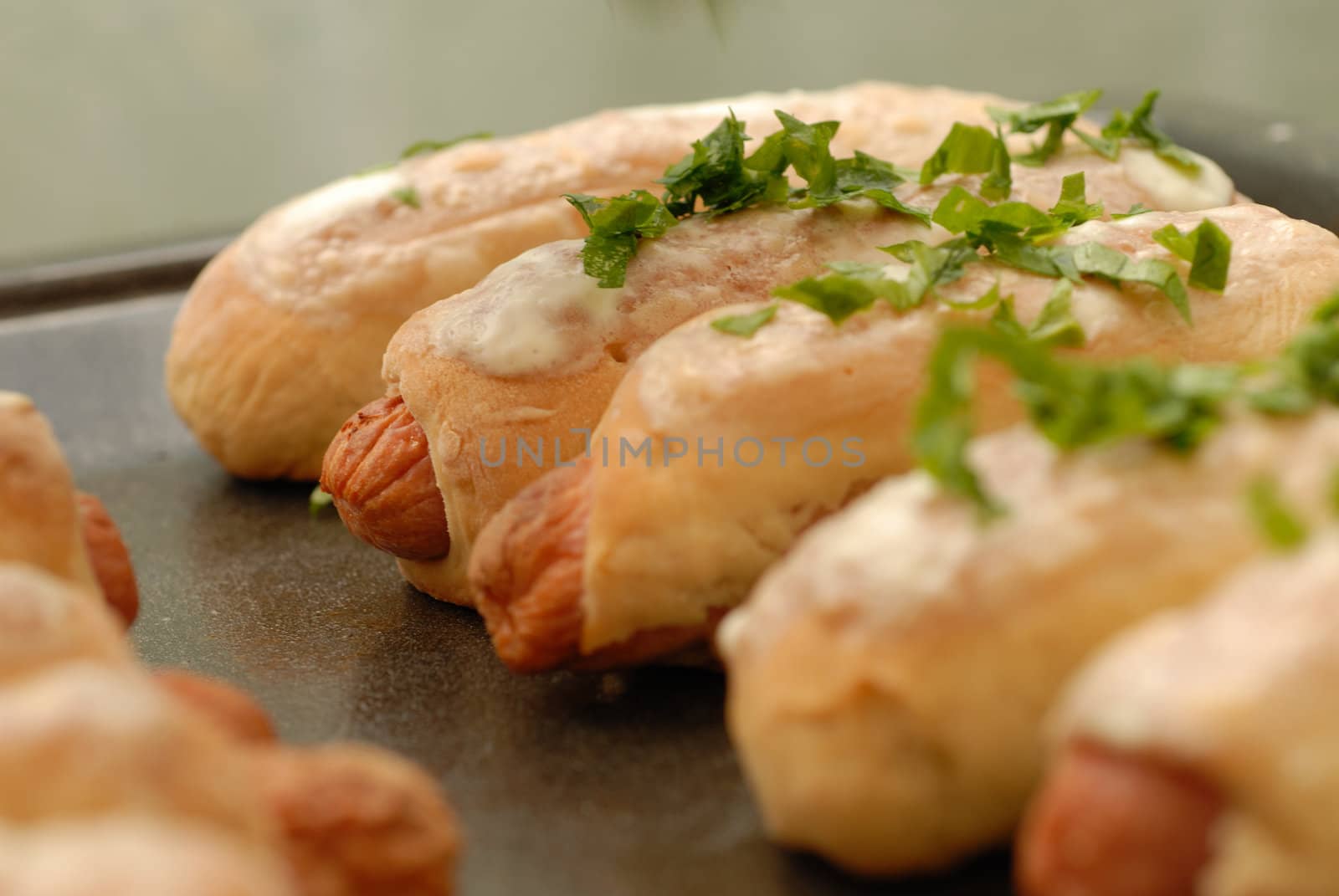 sausage in pastry at tray