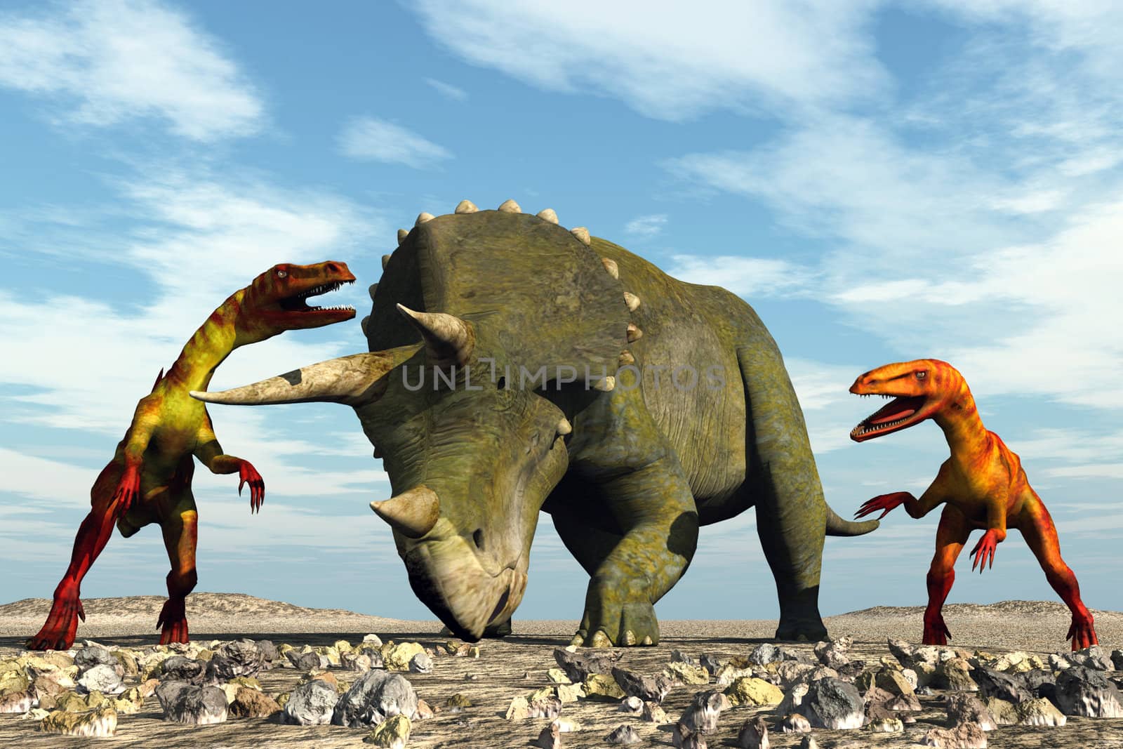 scene two ravenous dinosaurs Executed in 3D