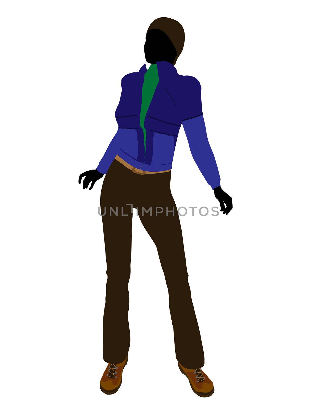 Casual outdoor dressed female silhouette on a white background