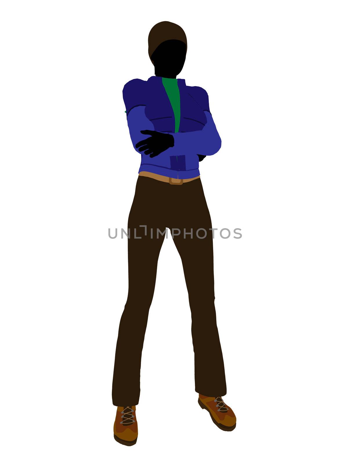 Casual outdoor dressed female silhouette on a white background