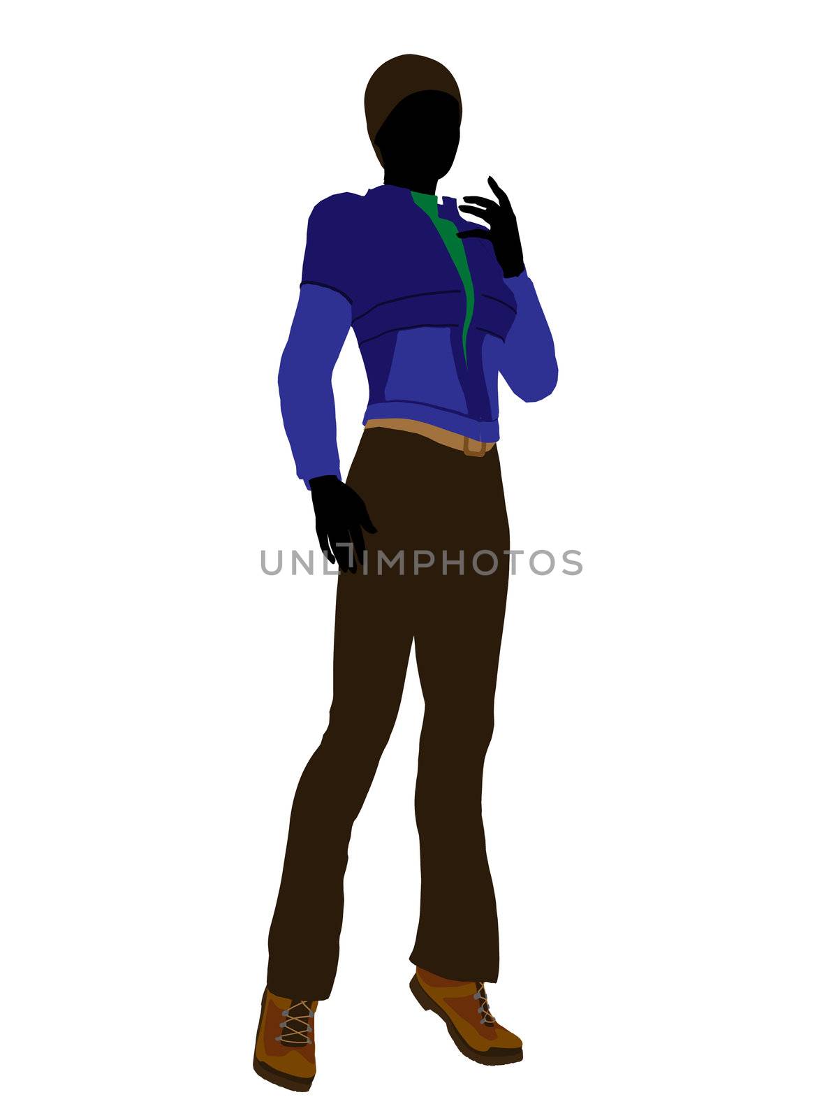 Casual outdoor dressed female silhouette on a white background