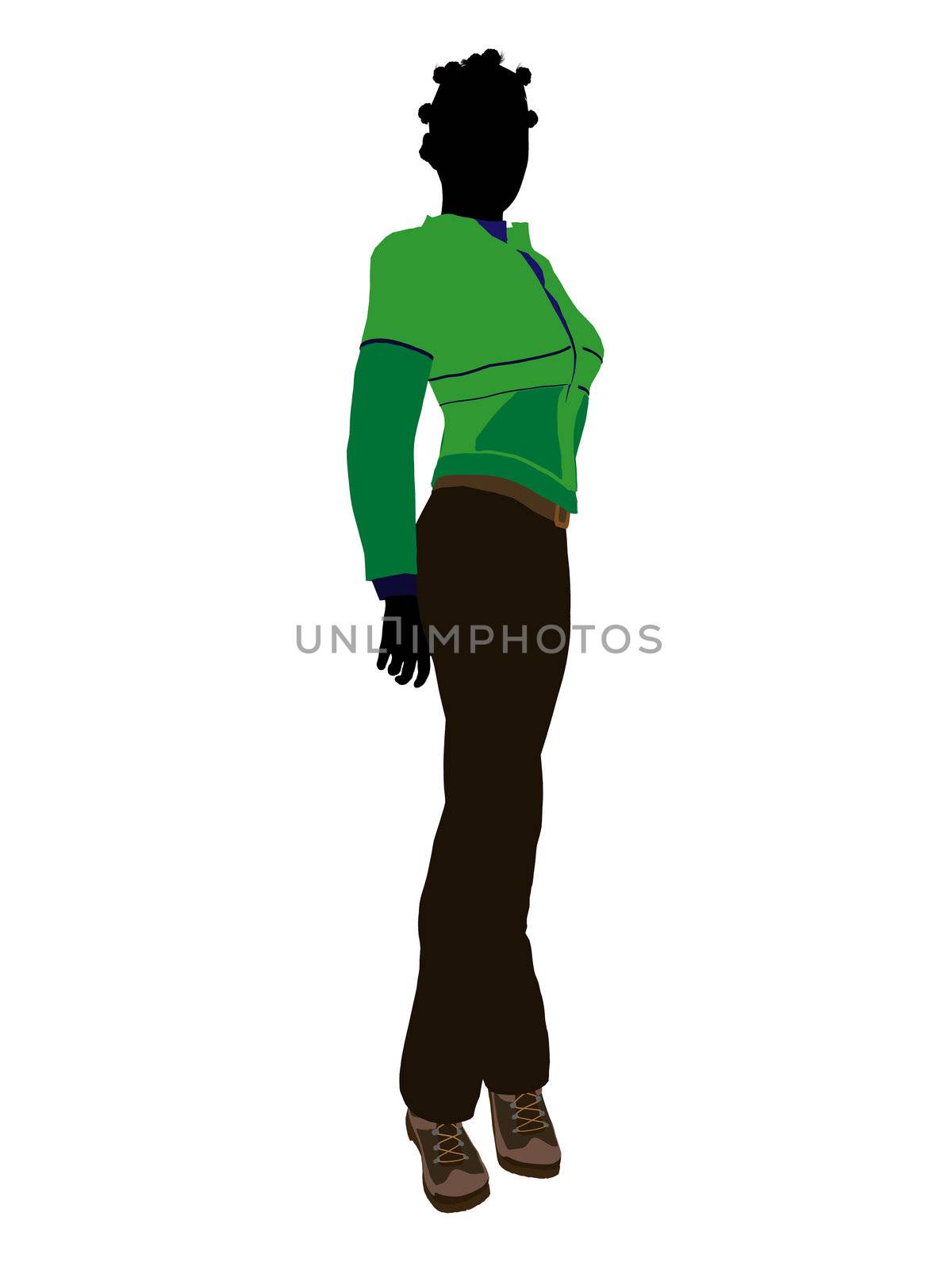 African american casual outdoor dressed female silhouette on a white background
