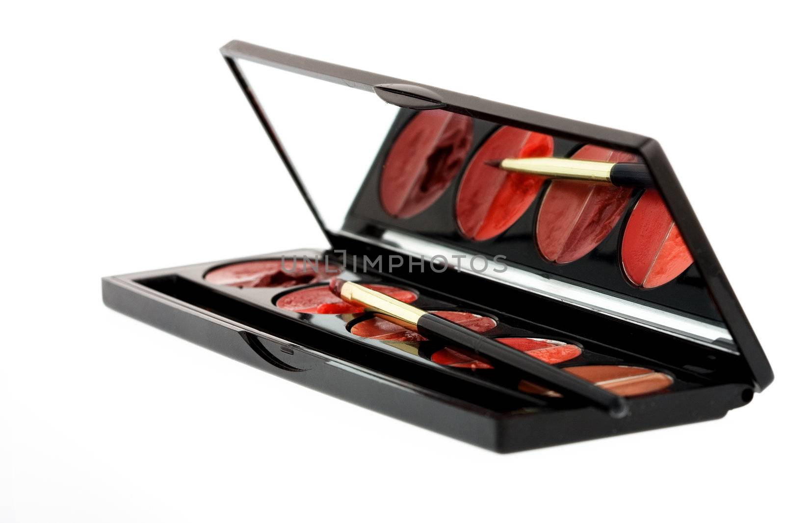 Set of lip glosses in pallette with a mirror