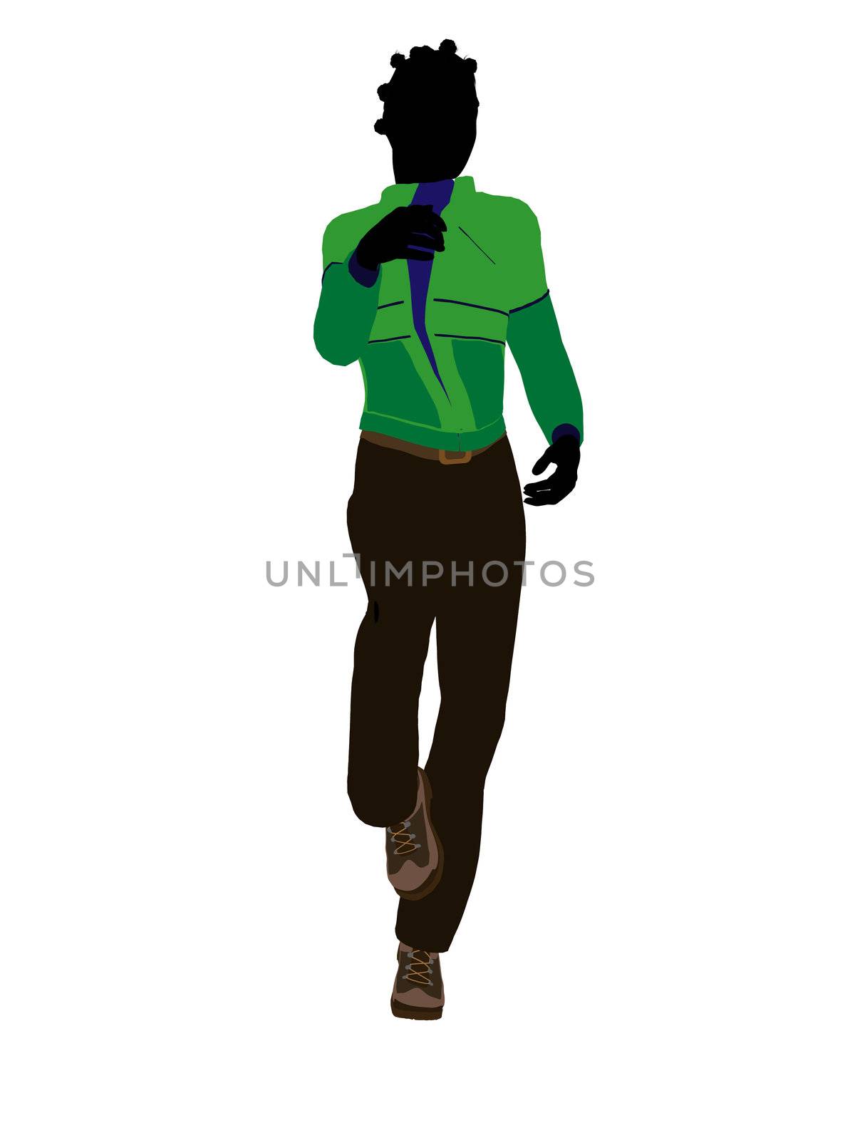 African american casual outdoor dressed female silhouette on a white background