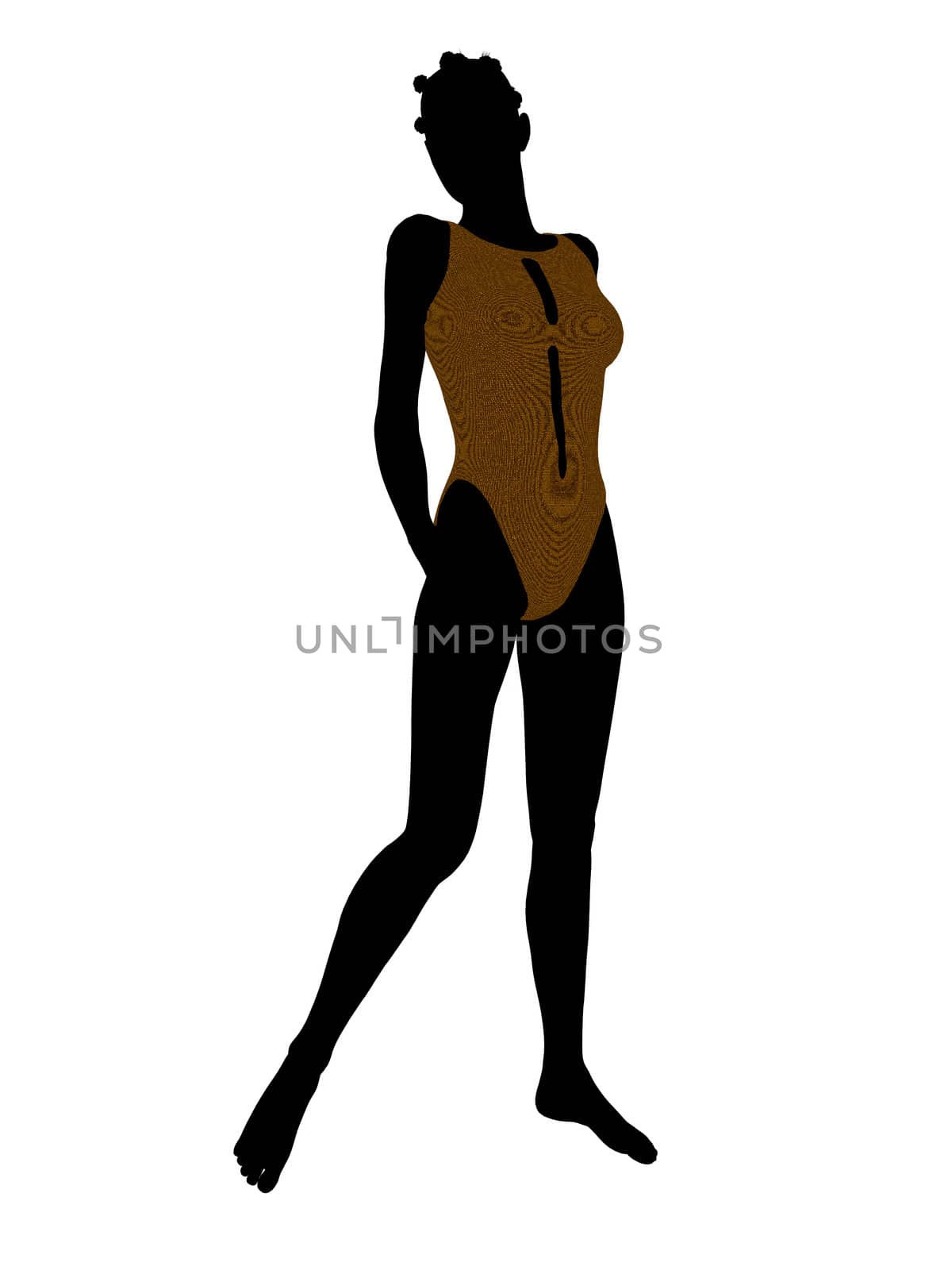 African american female swimsuit illustration silhouette on a white background