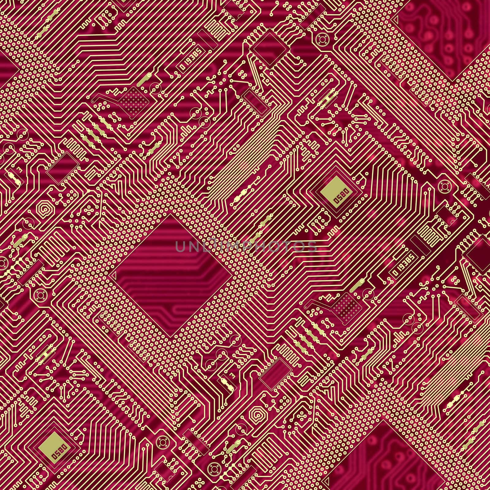 Printed red industrial circuit board pattern by pzaxe