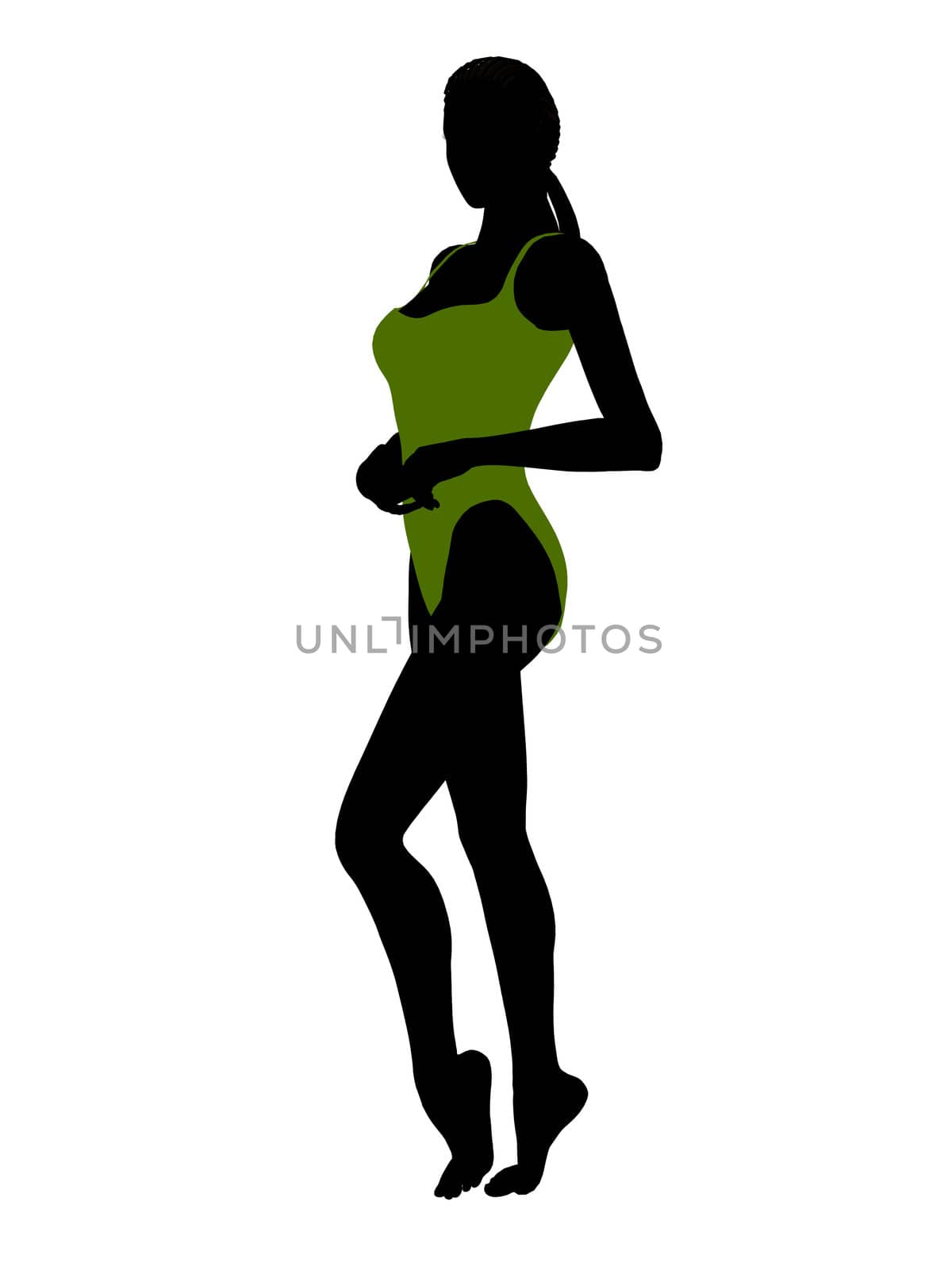 African american female swimsuit illustration silhouette on a white background