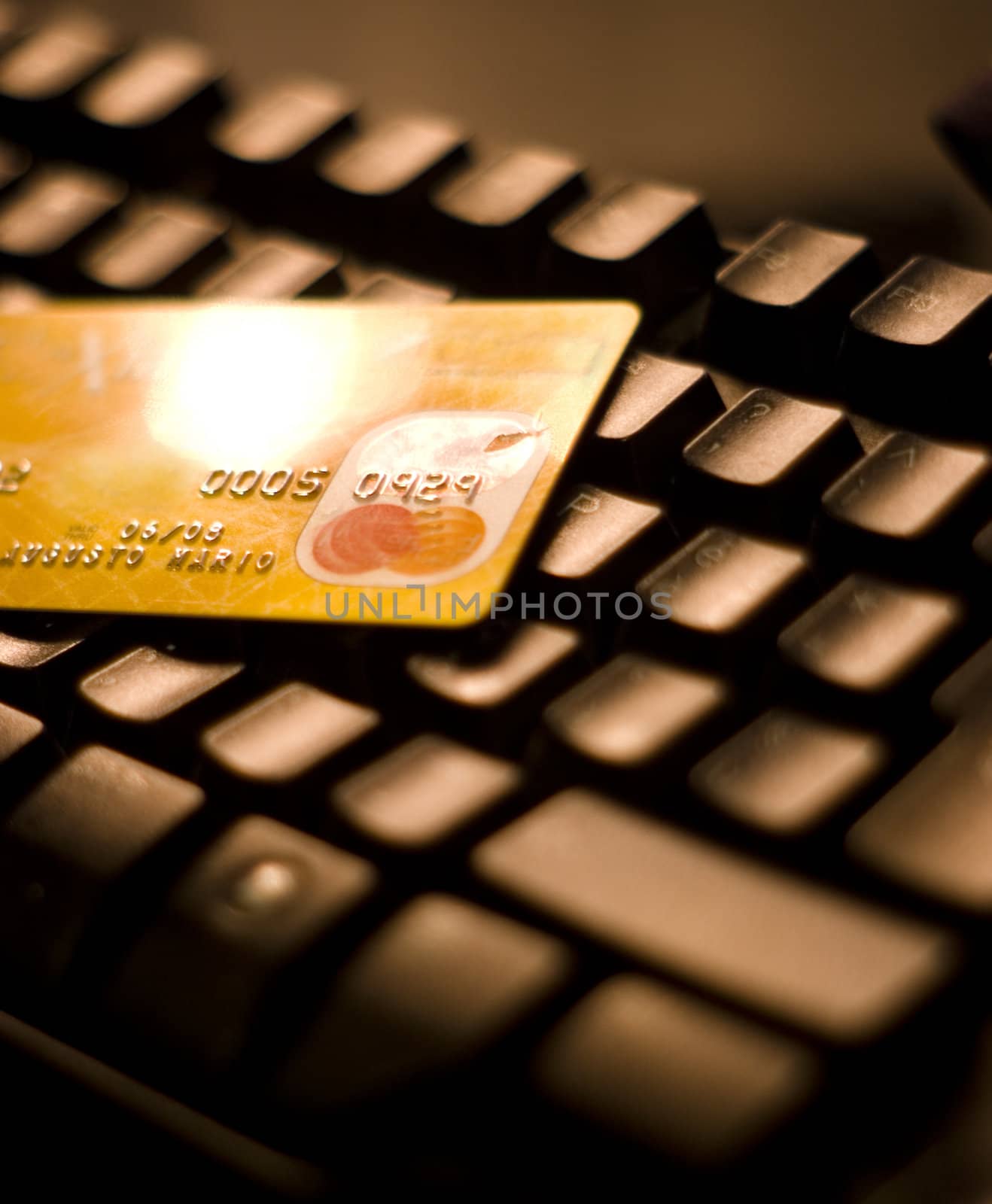 a credit card near the computer