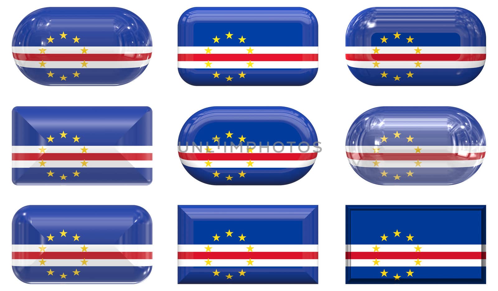 nine glass buttons of the  Flag of Cape Verde