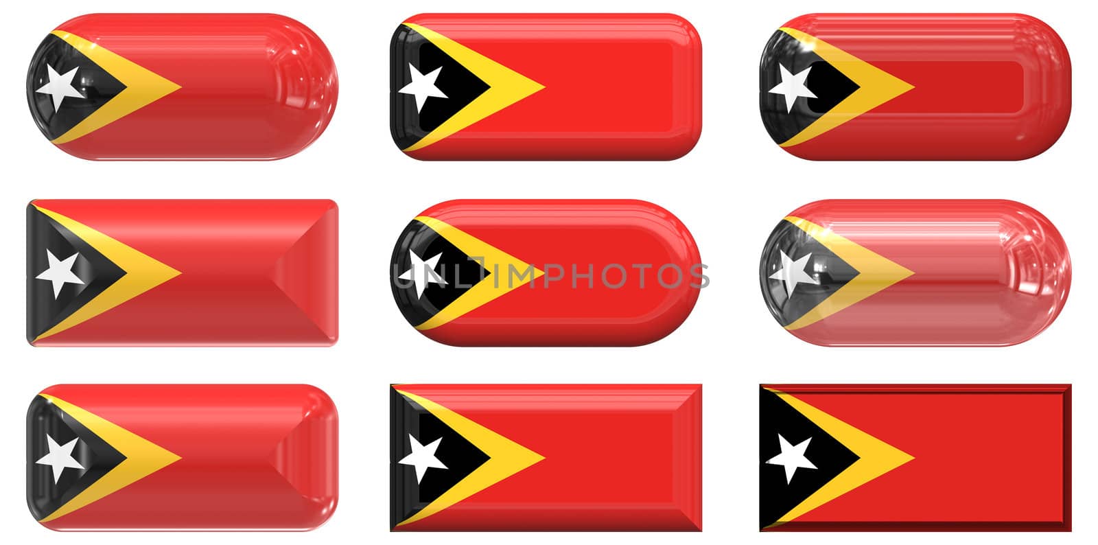 nine glass buttons of the Flag of East Timor