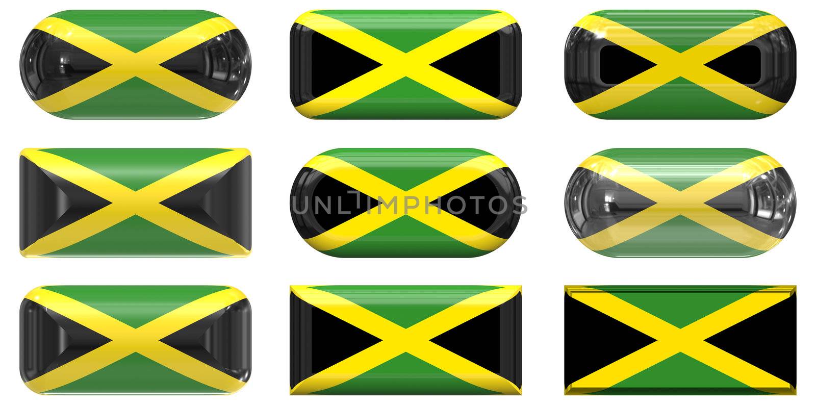 nine glass buttons of the Flag of Jamaica by clearviewstock