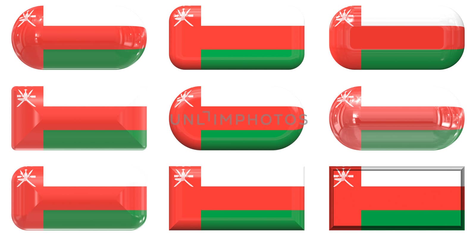 nine glass buttons of the Flag of Oman by clearviewstock