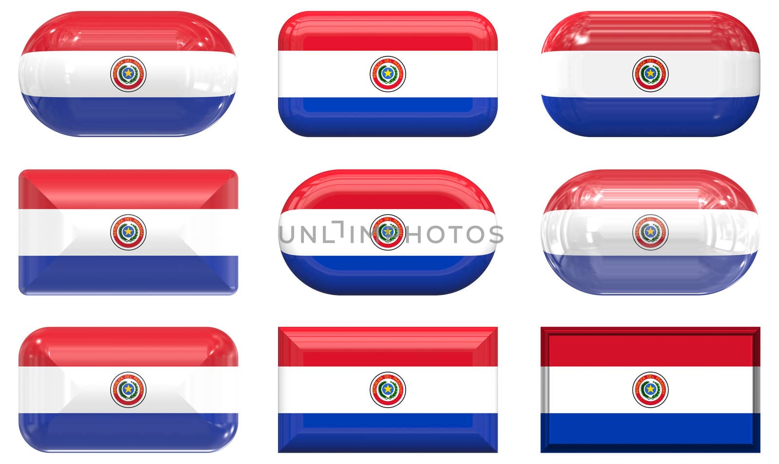 nine glass buttons of the  Flag of Paraguay