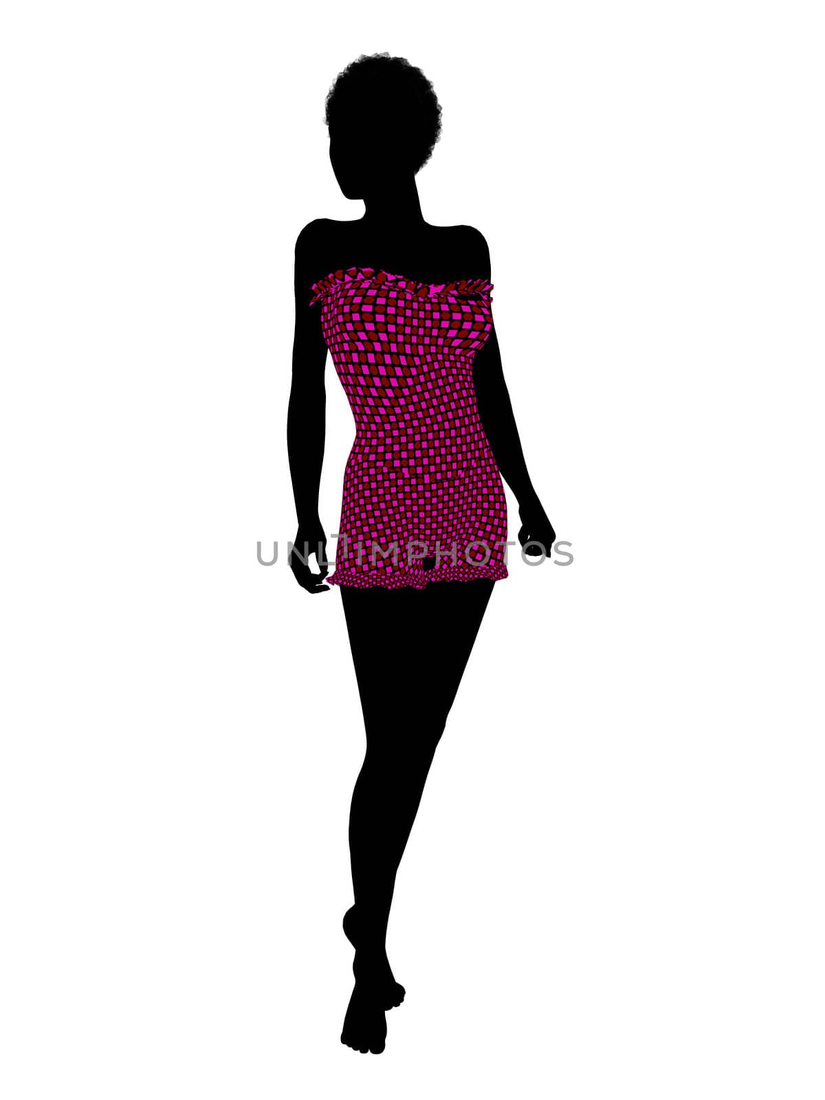 African american female swimsuit illustration silhouette on a white background