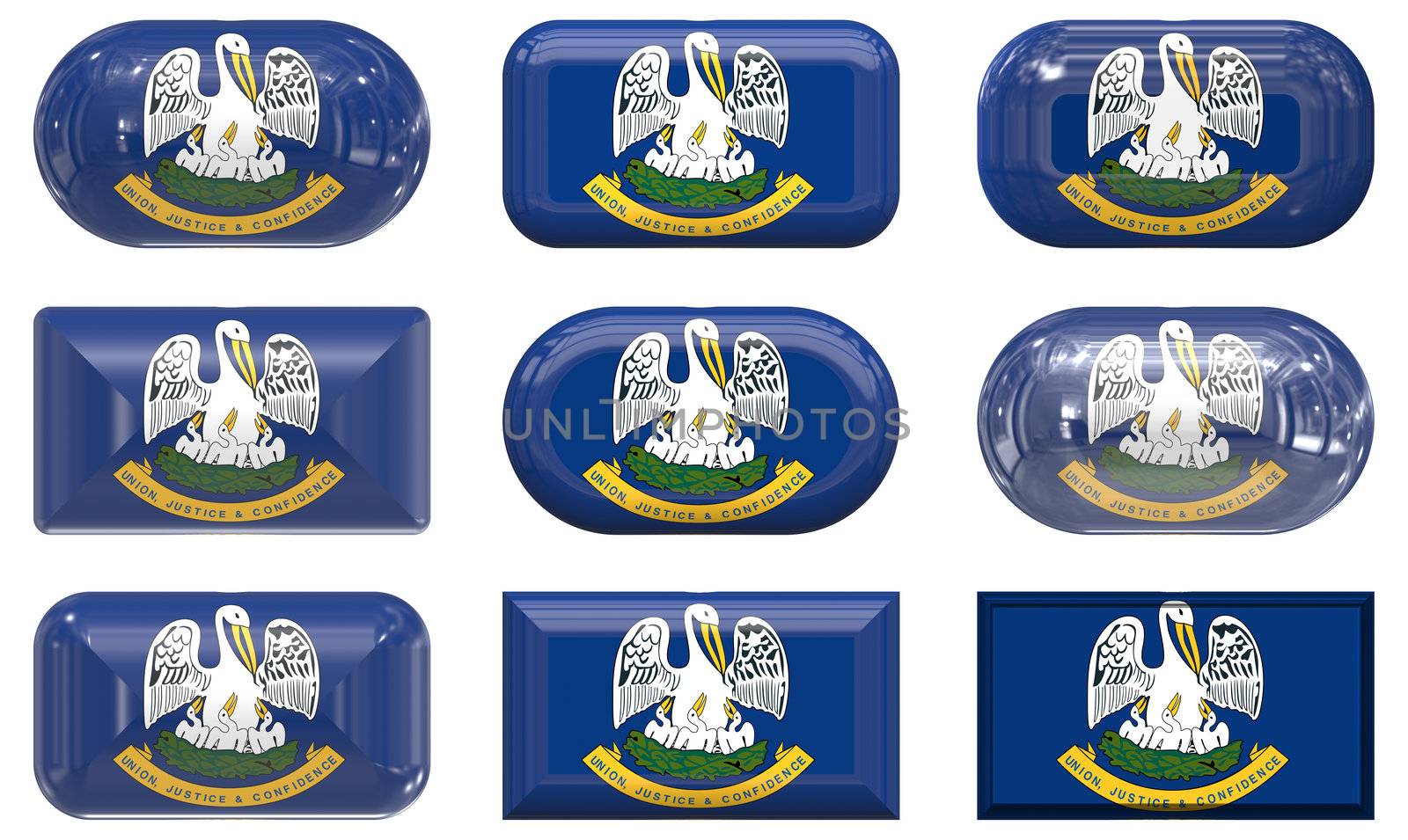 nine glass buttons of the  Flag of Louisiana