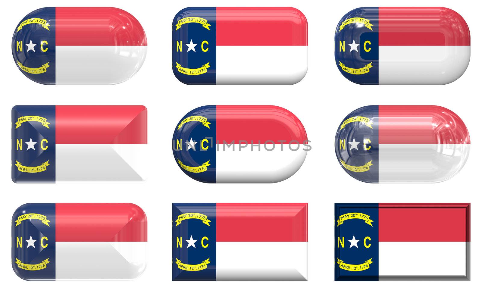 nine glass buttons of the  Flag of North Carolina