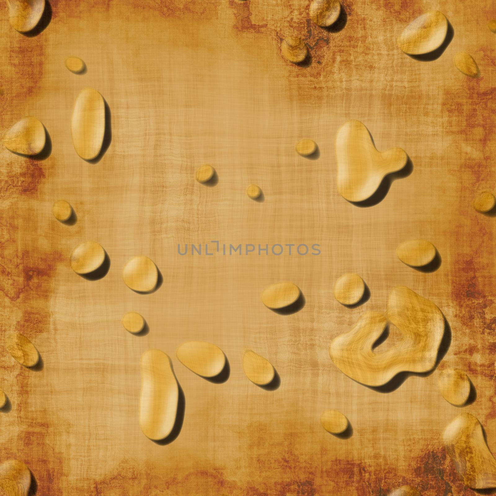 a large image of old and worn fabric or paper with water drops splashed on it