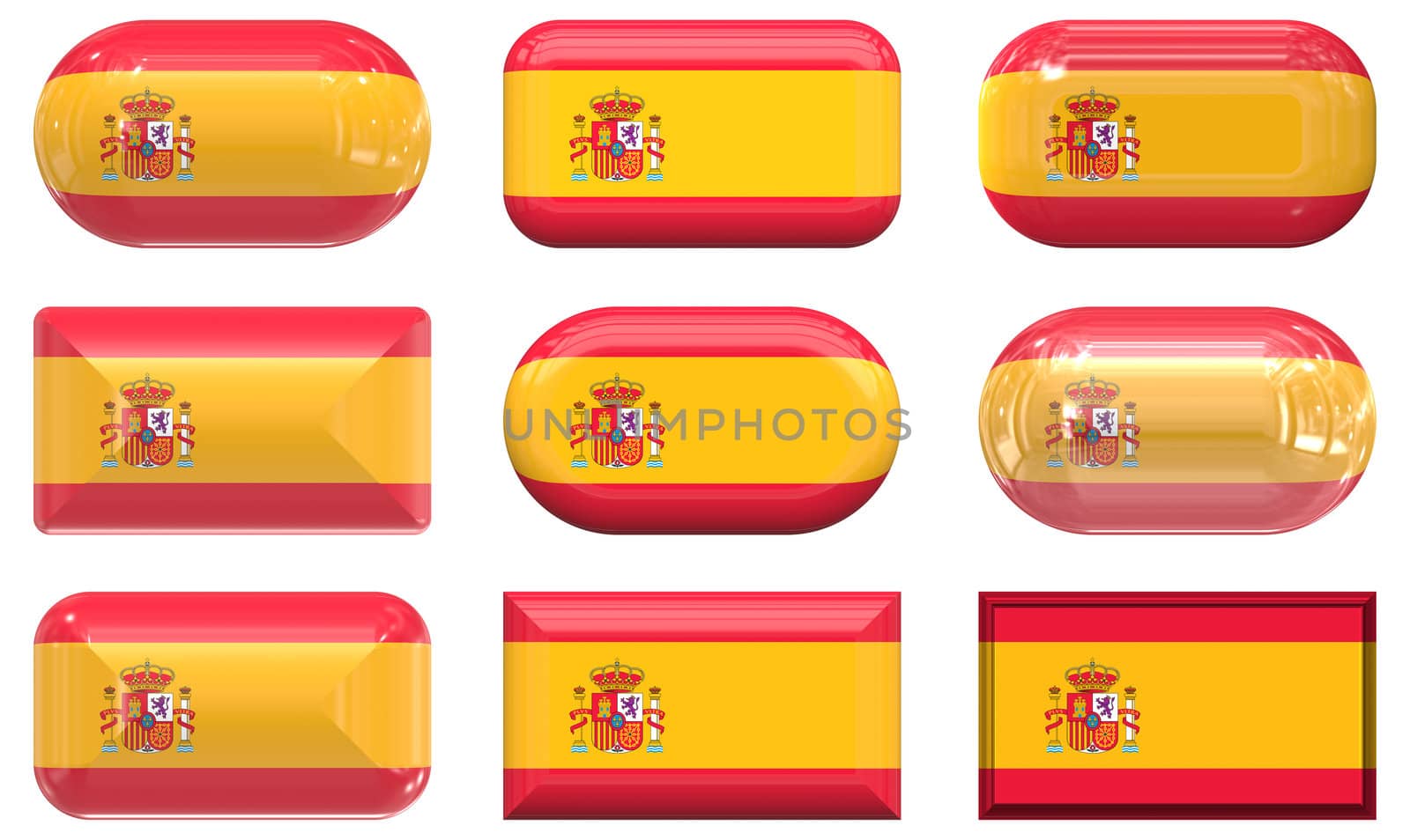 nine glass buttons of the  Flag of Spain
