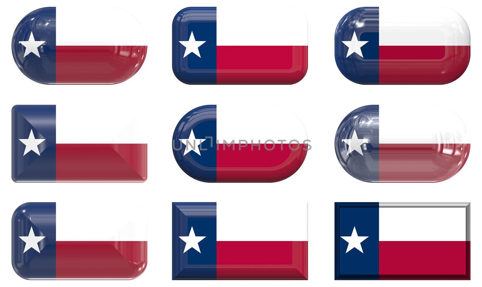 nine glass buttons of the  Flag of Texas
