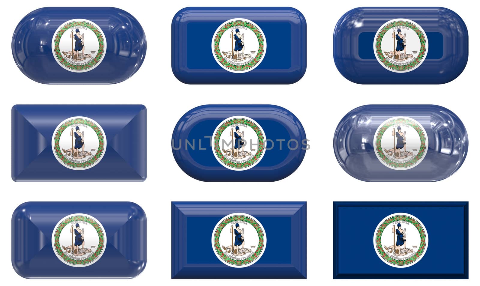 nine glass buttons of the  Flag of Virginia