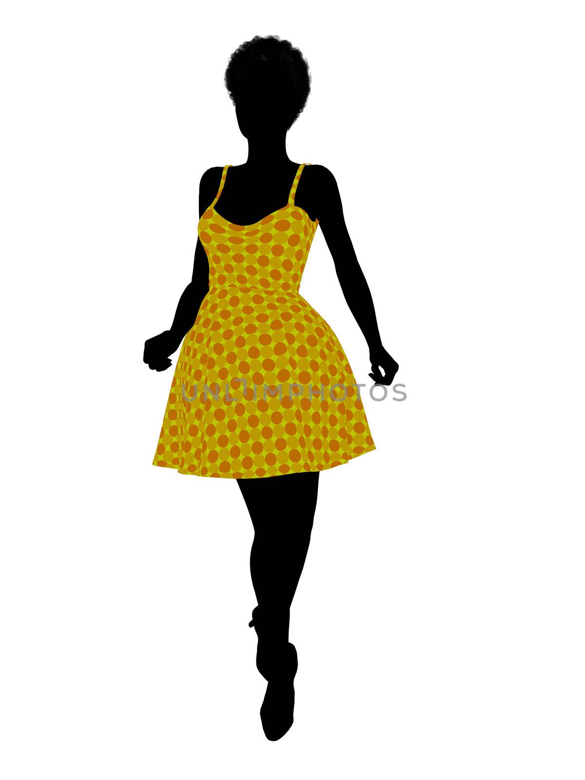Fasionly dressed african american female silhouette on a white background