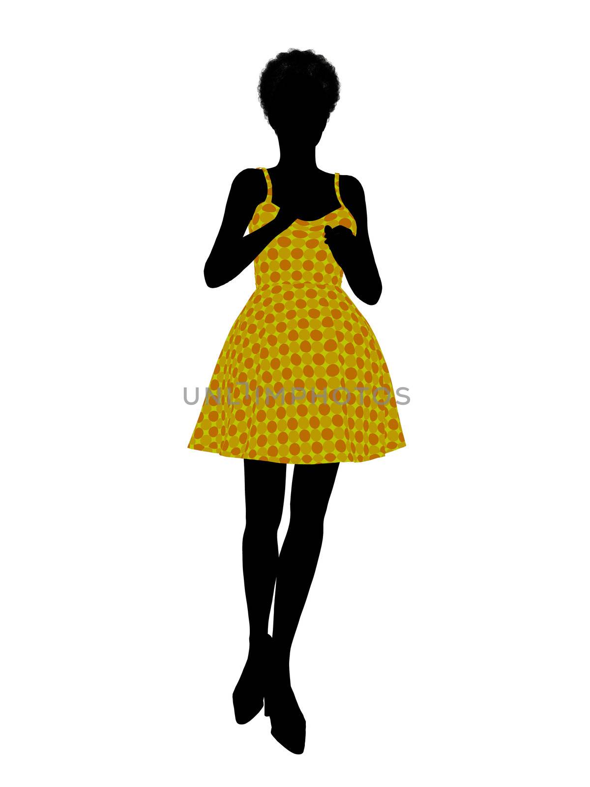 Fasionly dressed african american female silhouette on a white background
