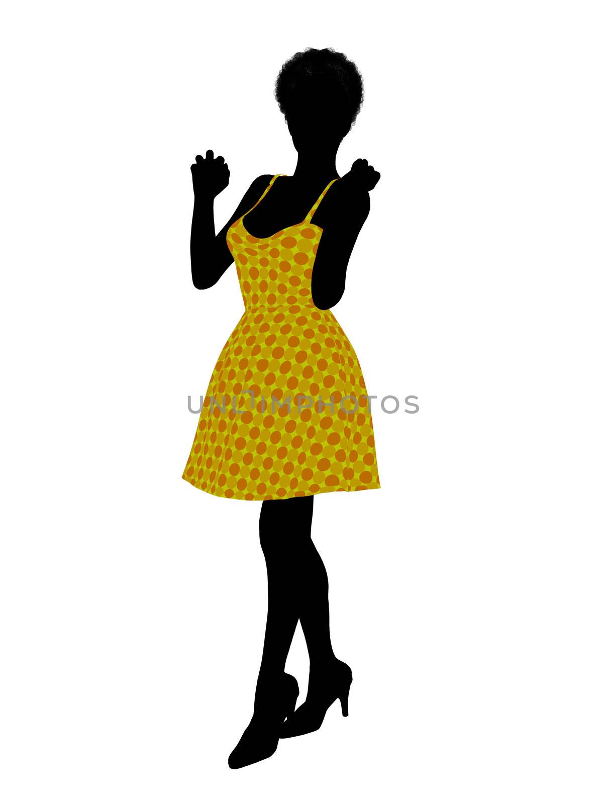 Fasionly dressed african american female silhouette on a white background