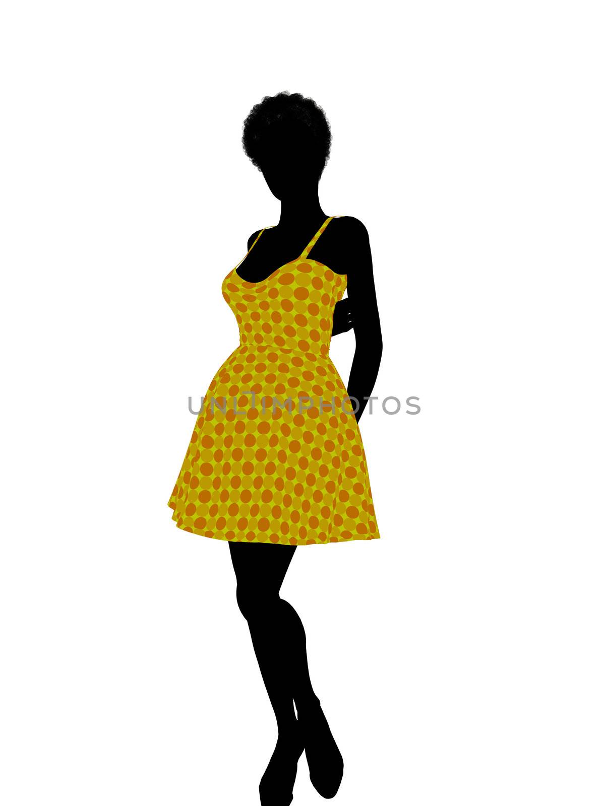 Fasionly dressed african american female silhouette on a white background