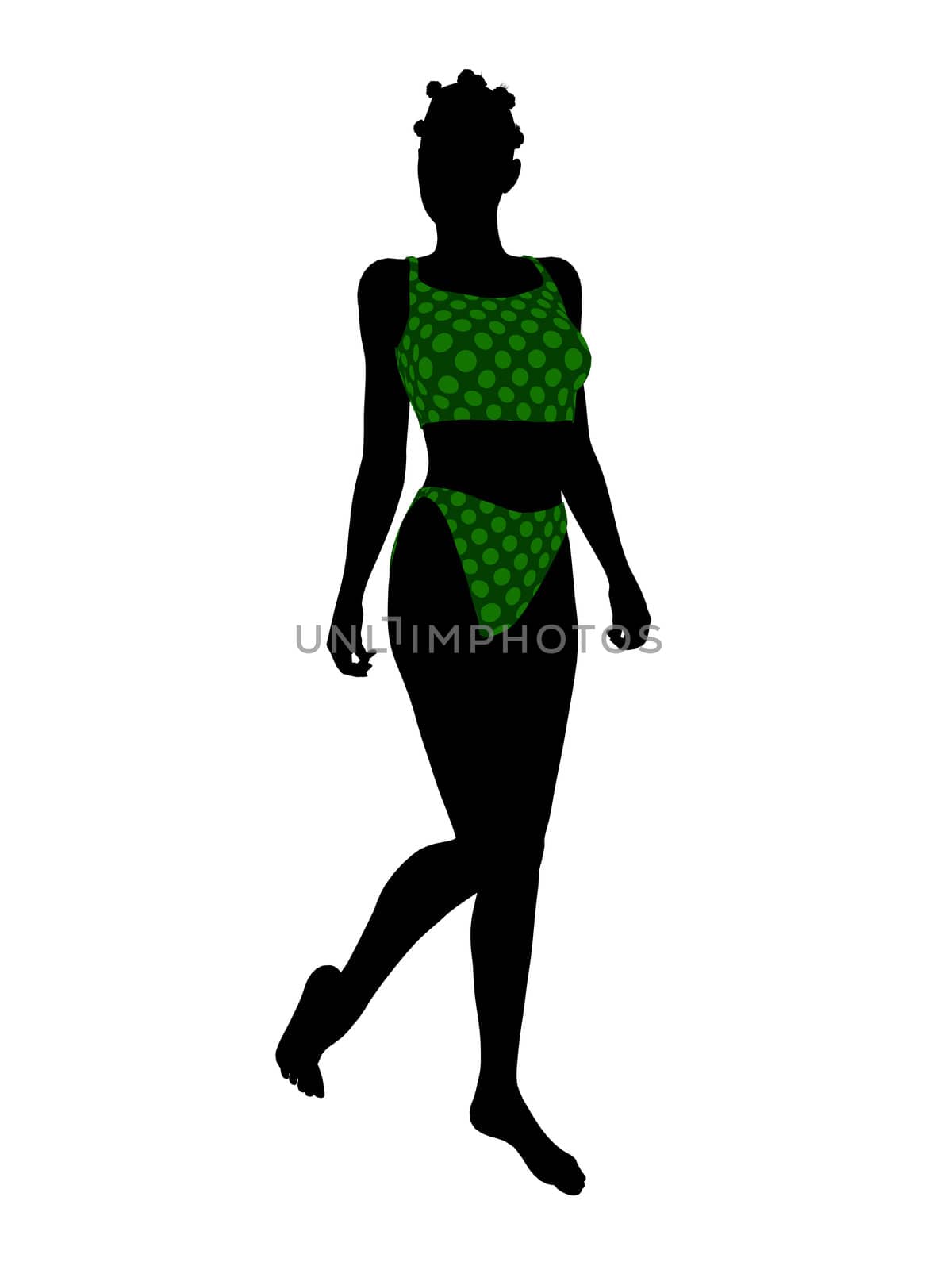 African american female swimsuit illustration silhouette on a white background