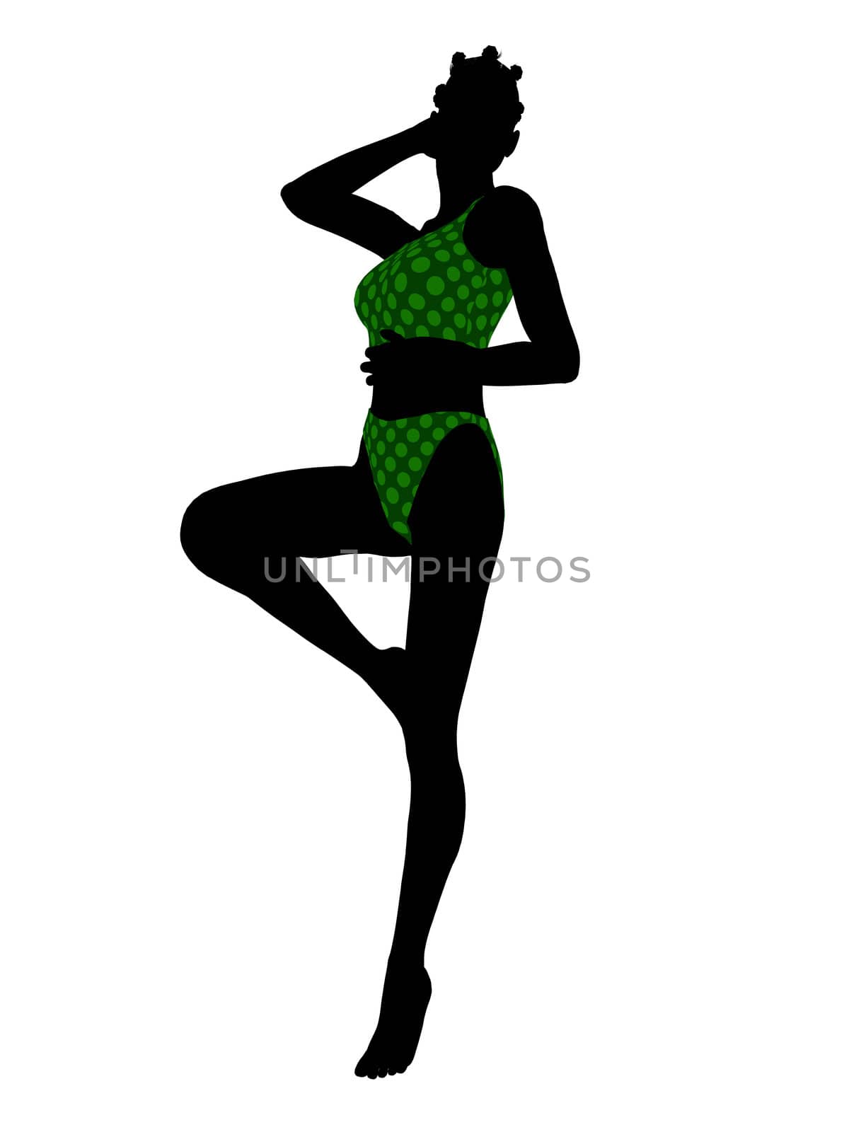 African american female swimsuit illustration silhouette on a white background