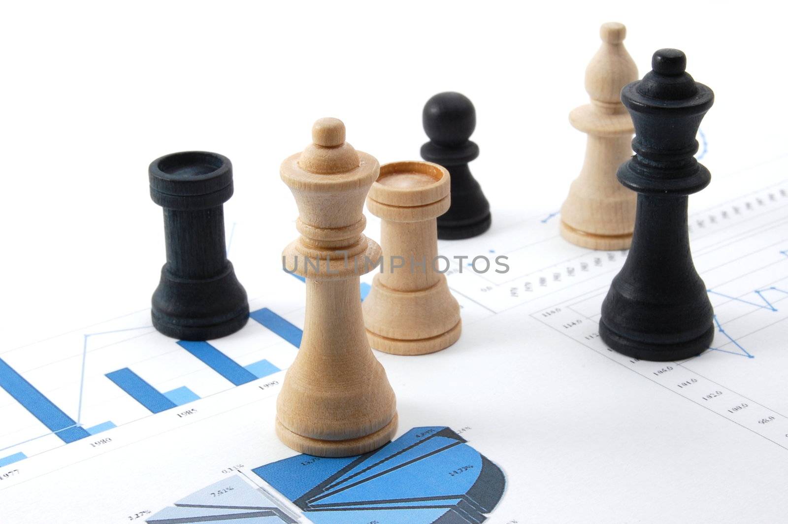 chess man over business chart admonish to strategic behavior