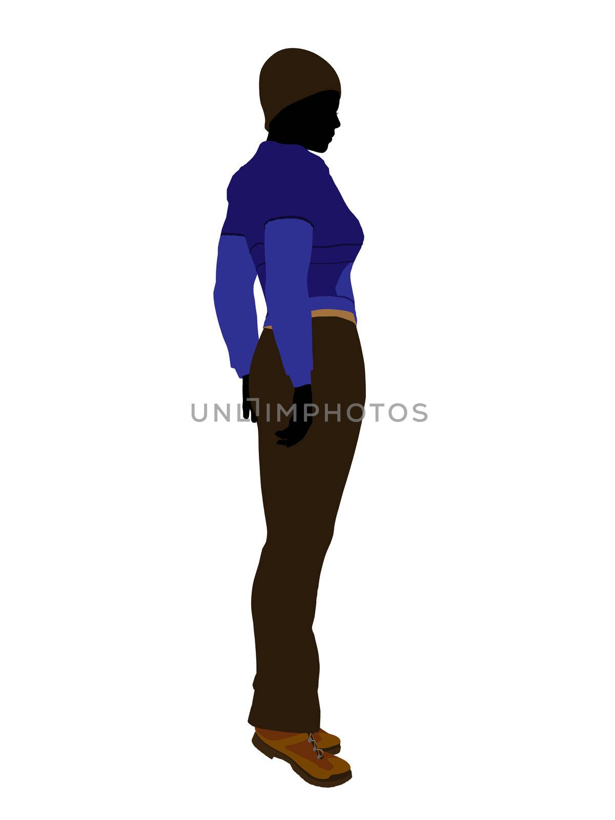 Casual outdoor dressed female silhouette on a white background