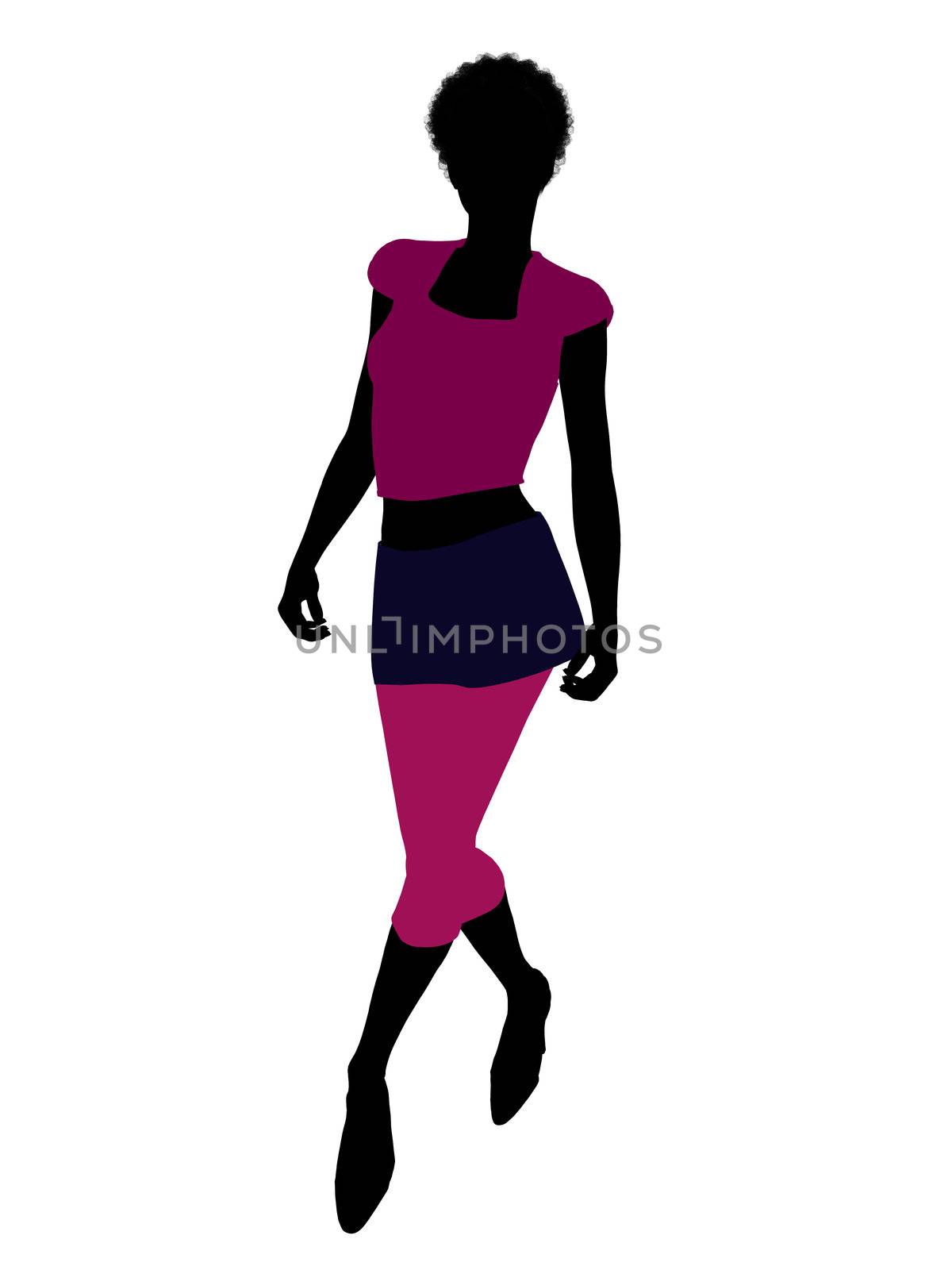 Casual dressed african american female silhouette on a white background