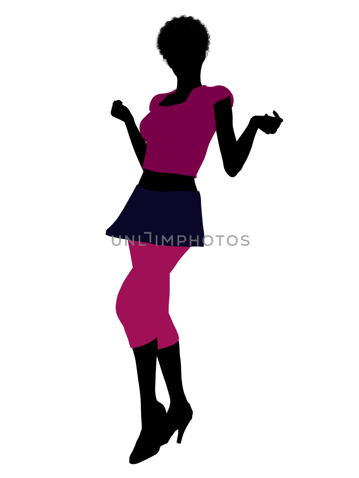 Casual dressed african american female silhouette on a white background