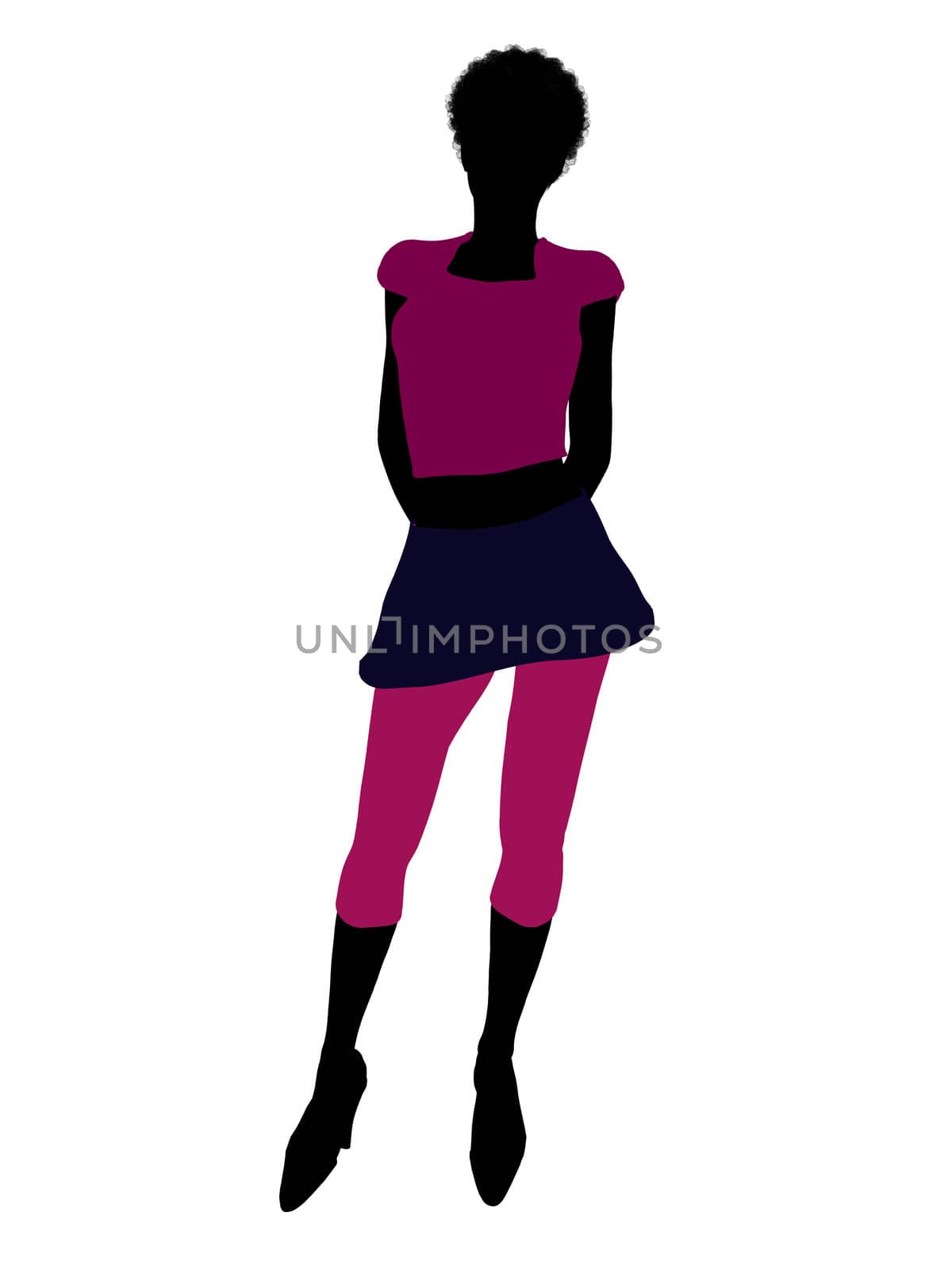Casual dressed african american female silhouette on a white background