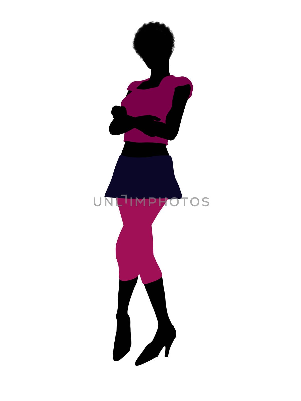 Casual dressed african american female silhouette on a white background