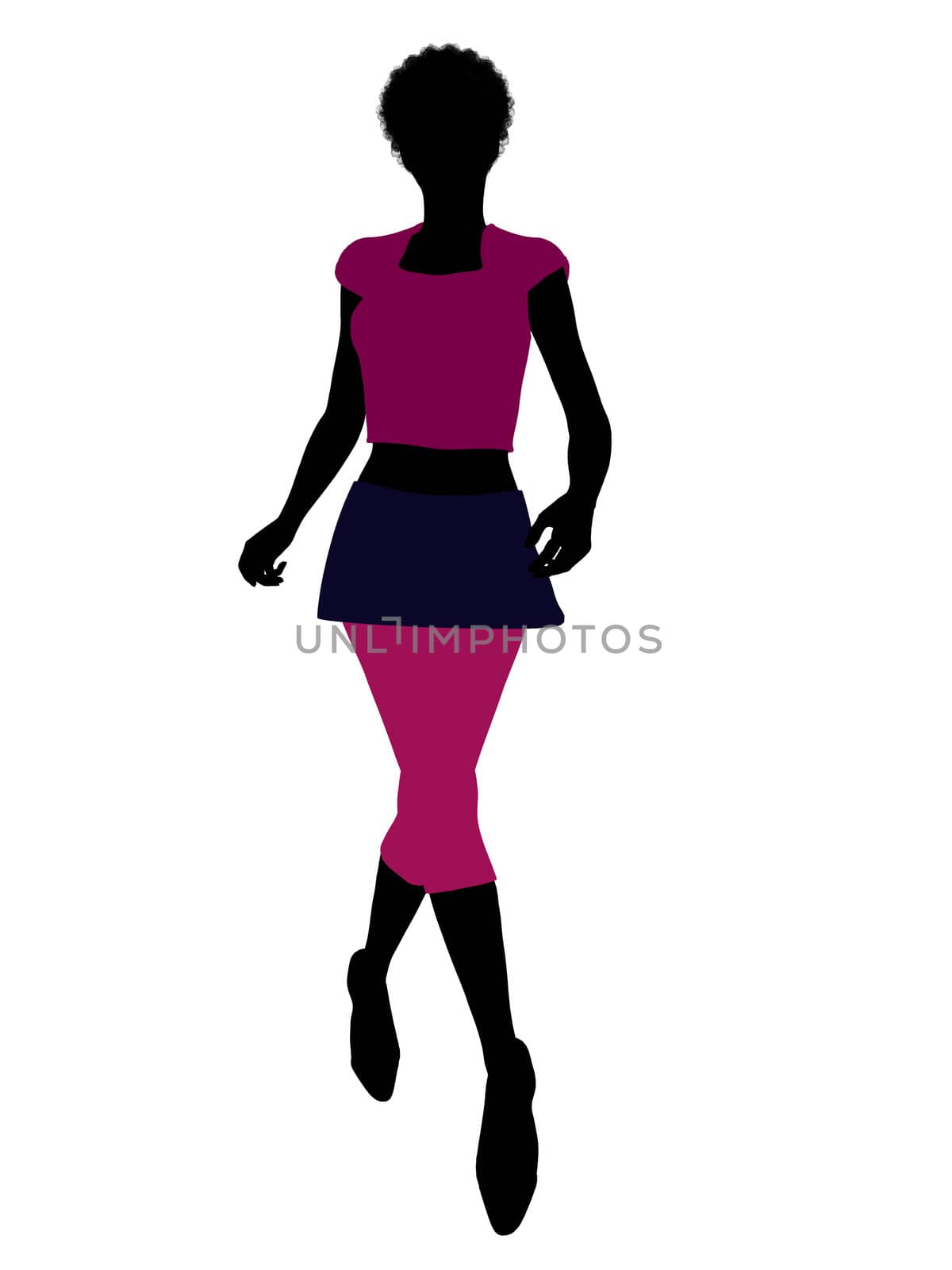 Casual dressed african american female silhouette on a white background