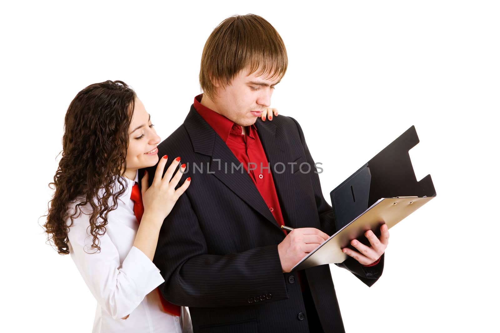 businessman and girl look in papers