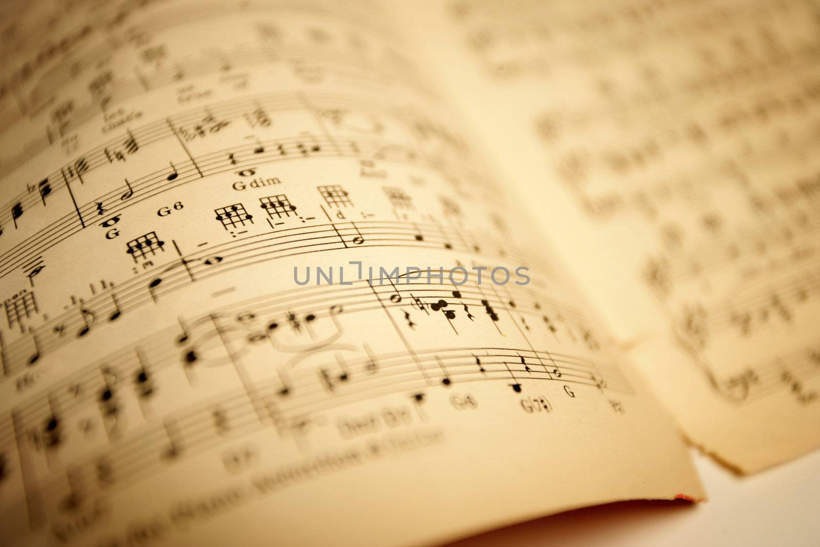 Old sheet music. Shallow depth-of-field.
