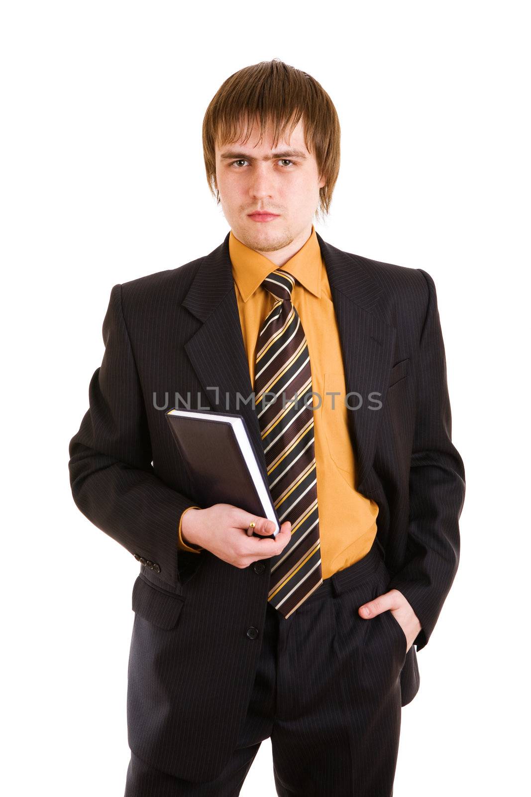 businessman with a document case look forward